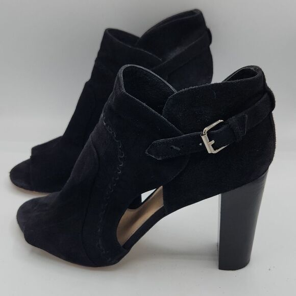 VINCE CAMUTO Conley Black Leather Suede Peep-Toe - Picture 1 of 9